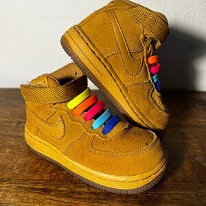 Nike - Toddler Tan High Top with Rainbow Elastic Shoe Strings - Size: 7C
